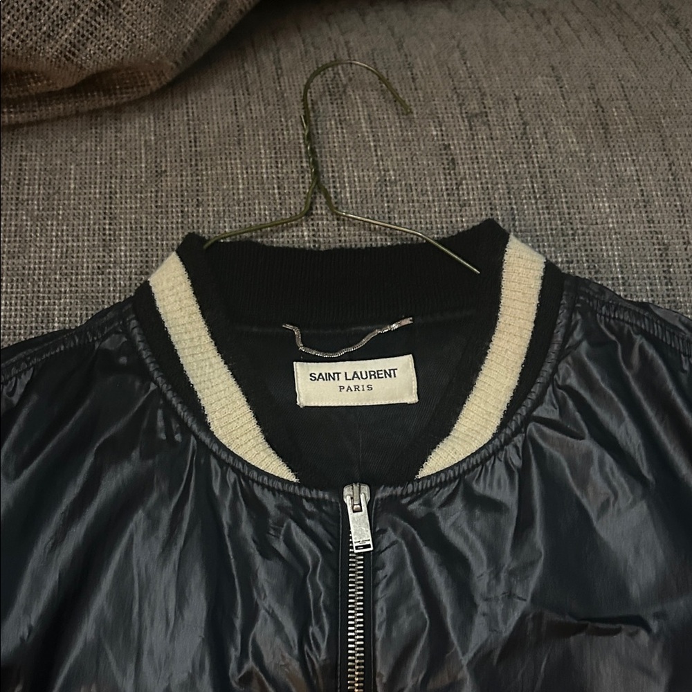 Saint Laurent Shiny Black Bomber Jacket